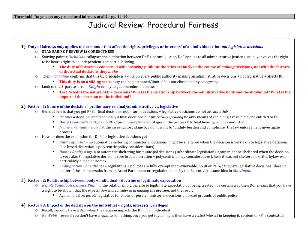 Judicial Review: Procedural Fairness