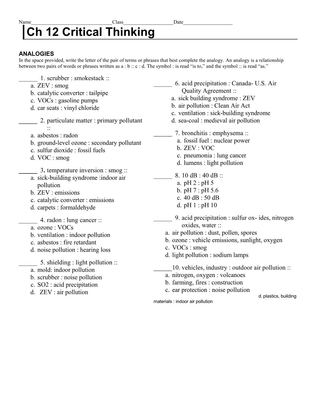 Ch 12 Critical Thinking