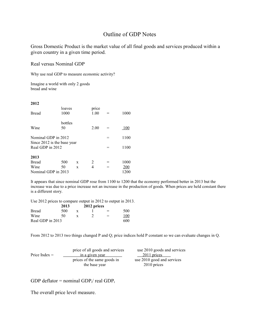 Outline of GDP Notes