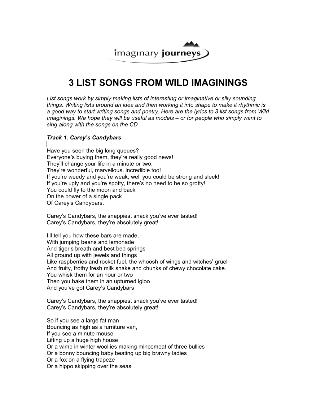 List Songs from Wild Imaginings