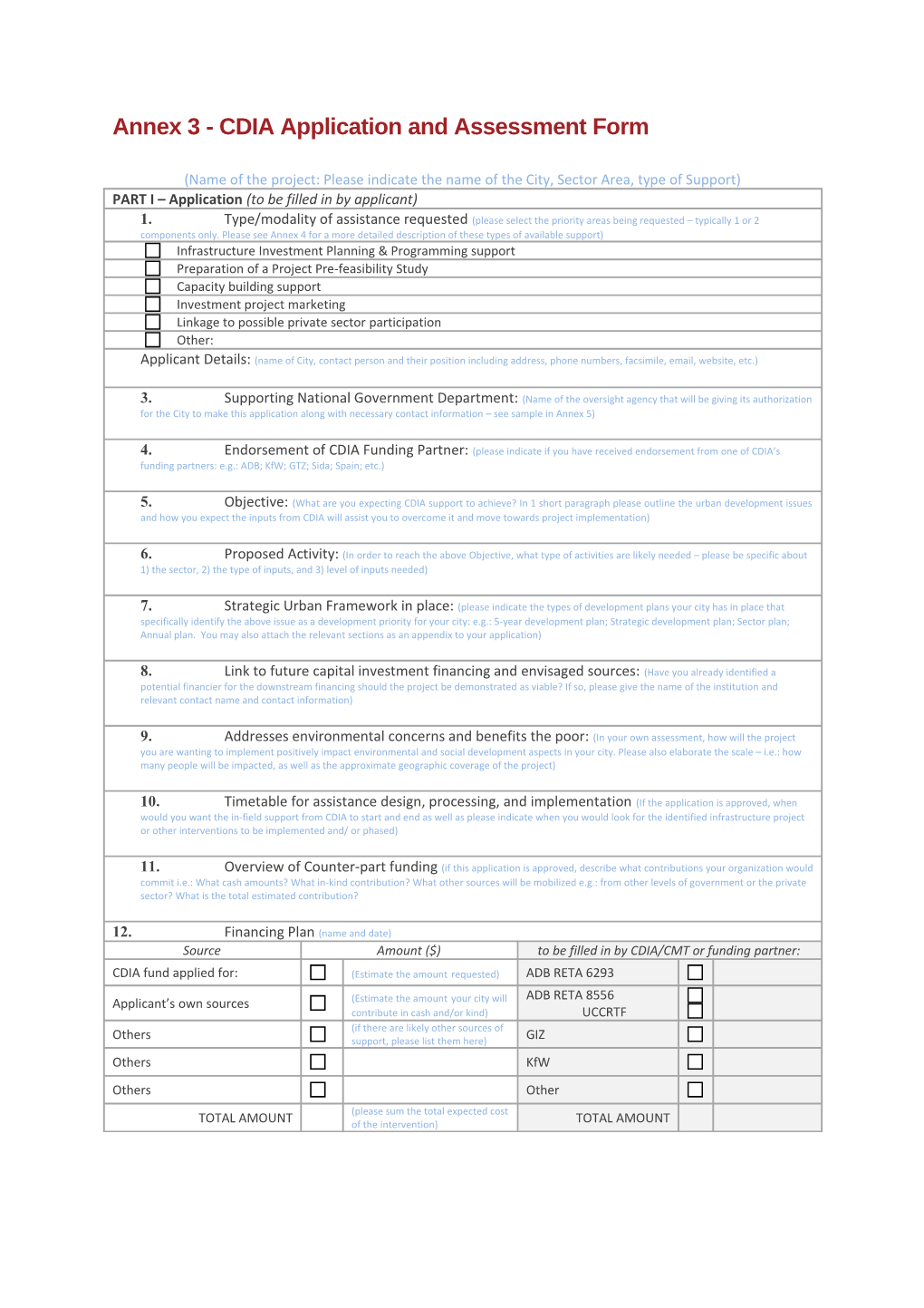 Annex 3 - CDIA Application and Assessment Form