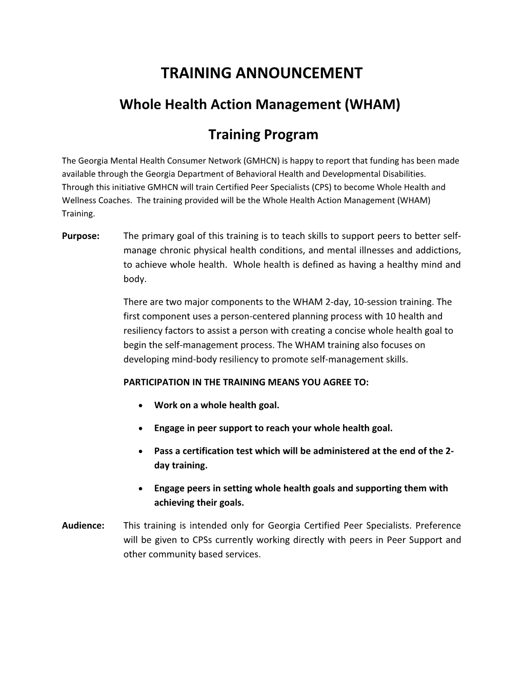 Whole Health Action Management (WHAM)