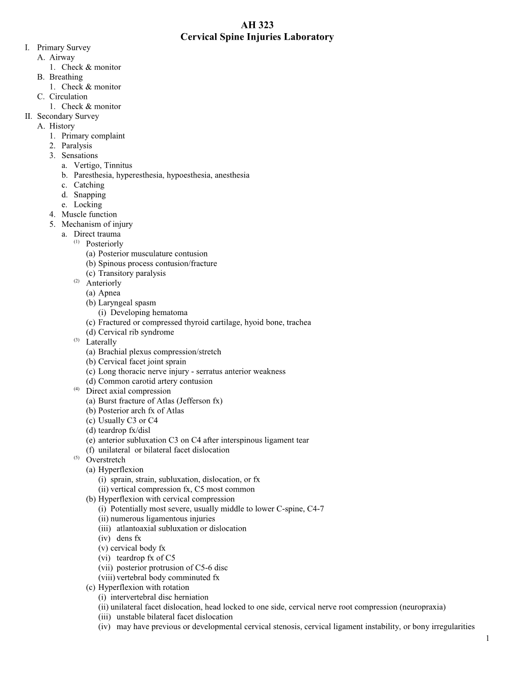 Cervical Spine Injuries Laboratory