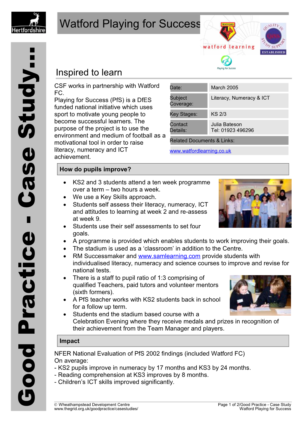 Good Practice - Case Study Watford Learning - Inspired to Learn