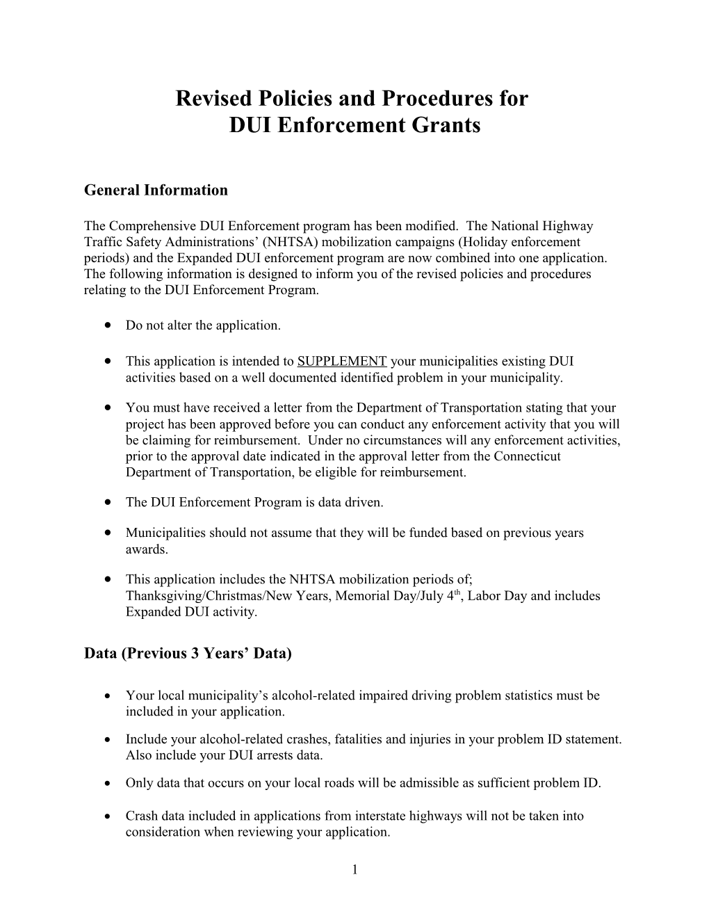 New Policies and Proceedures for Dui Enforcemnet Grants