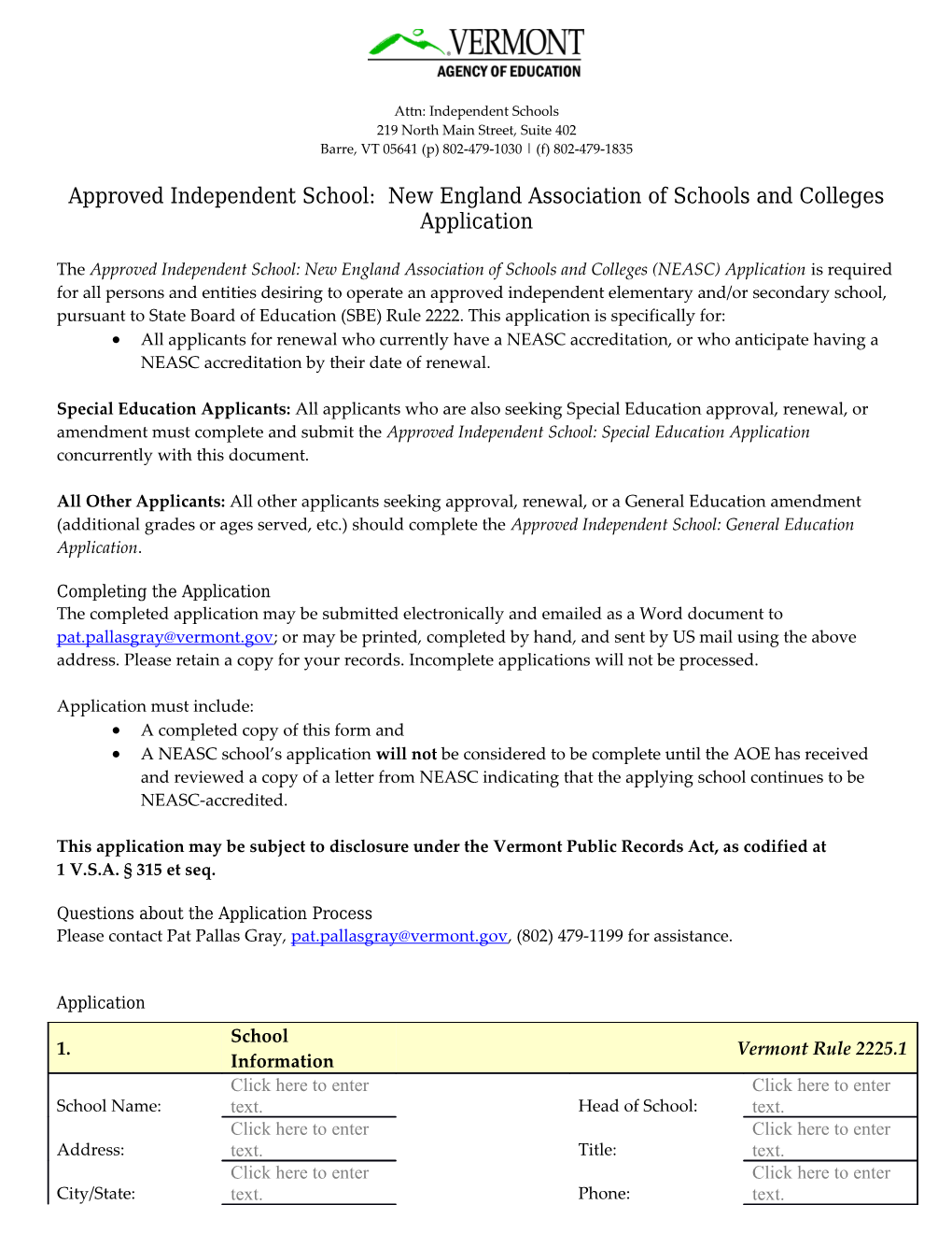 Approved Independent School: New England Association of Schools and Colleges Application