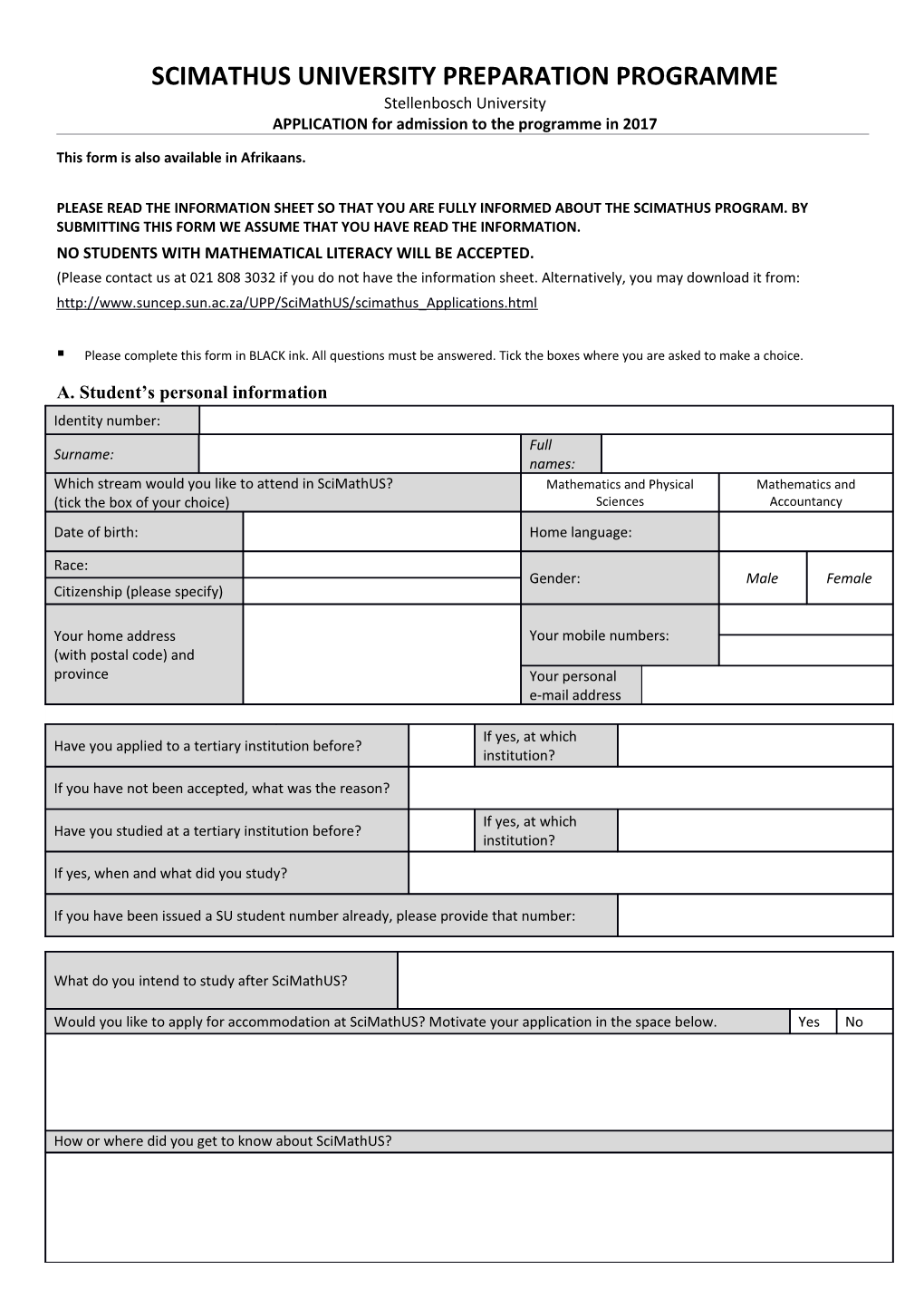 This Form Is Also Available in Afrikaans