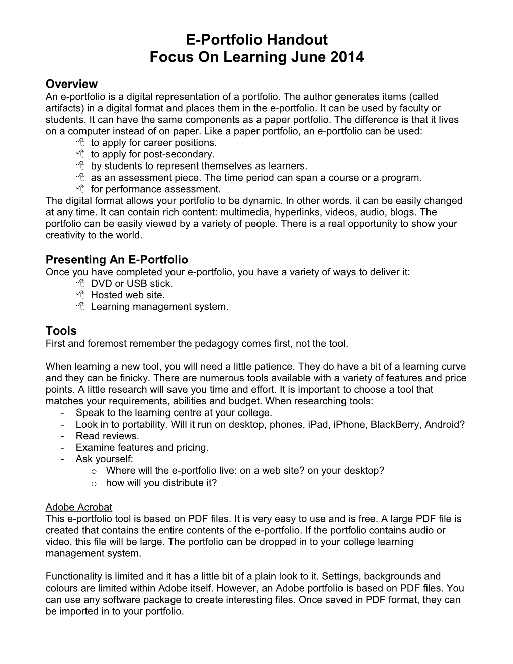 E-Portfolio Handout