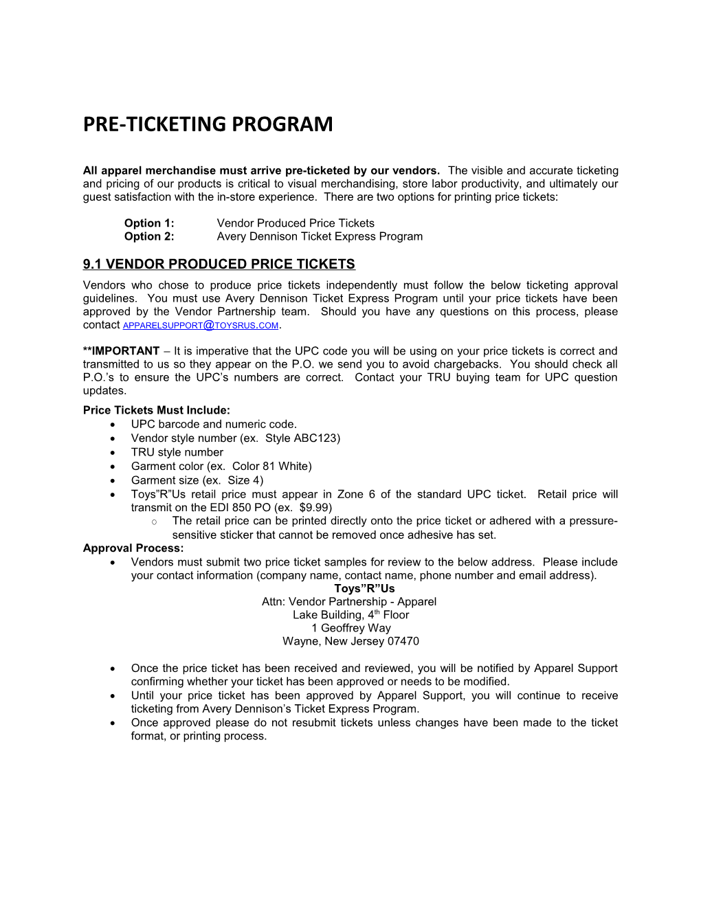 Pre-Ticketing Program