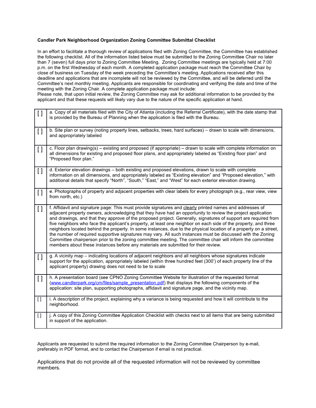Candler Park Neighborhood Organization Zoning Committee Submittal Checklist