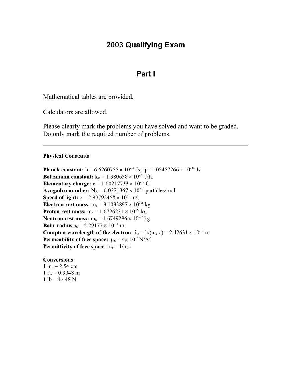 Fall 2003 Qualifying Exam