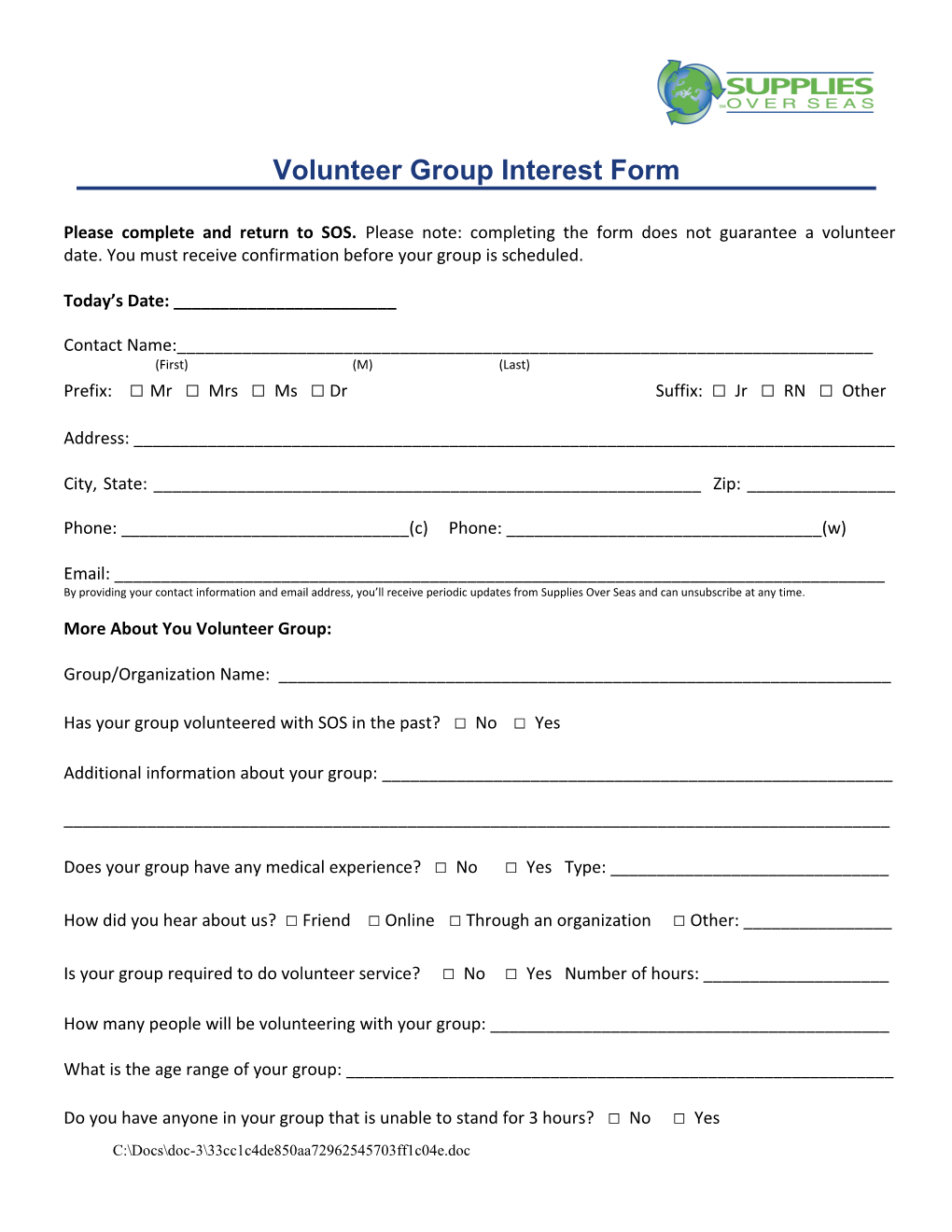 Volunteer Groupinterest Form