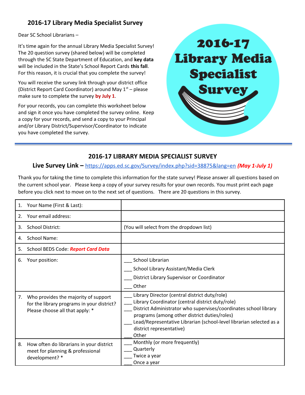 2016-17 Library Media Specialist Survey