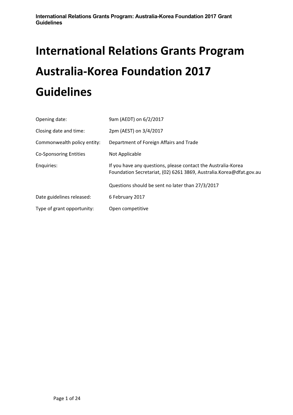 Australia-Korea Foundation 2017 Guidelines