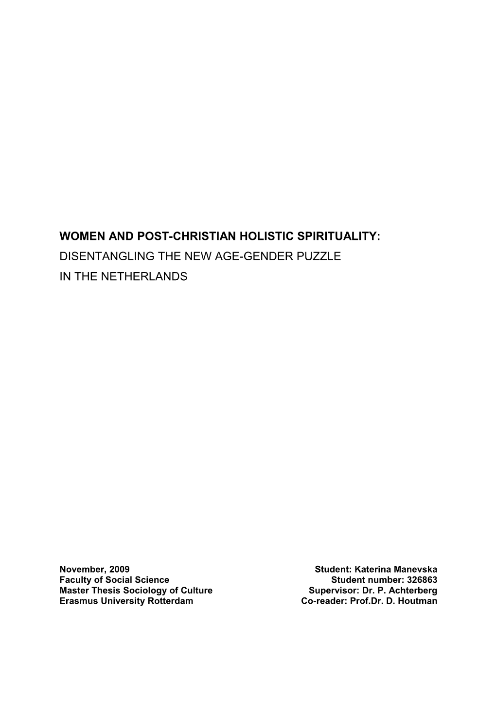 Women and Post-Christian Spirituality: Disentangling the New Age-Gender Puzzle in The