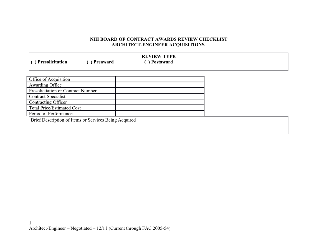 Nih Board of Contract Awards Review Checklist