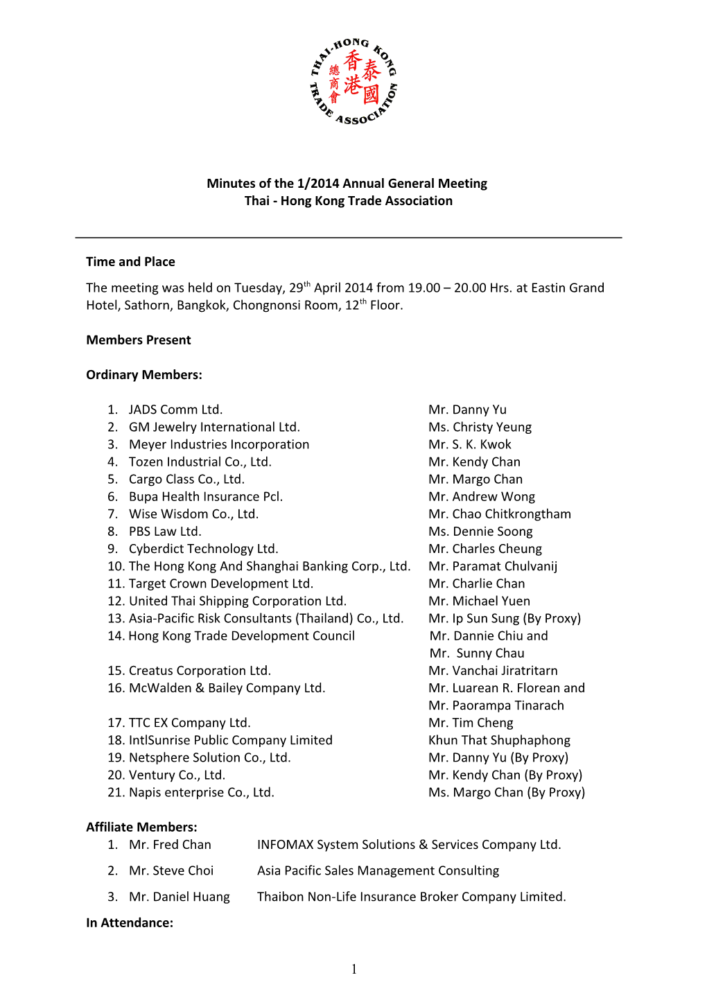 Minutes of the 1/2014 Annual General Meeting