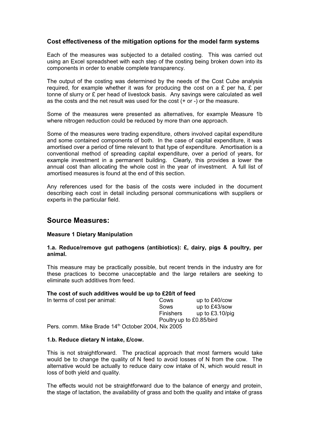 Cost DP Measures Costings