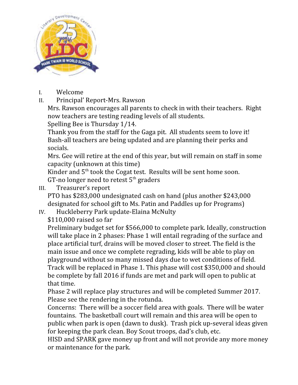 Principal Report-Mrs. Rawson