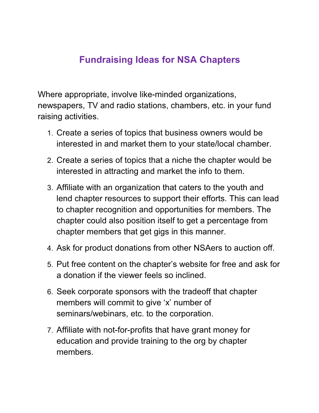 Fundraising Ideas for NSA Chapters