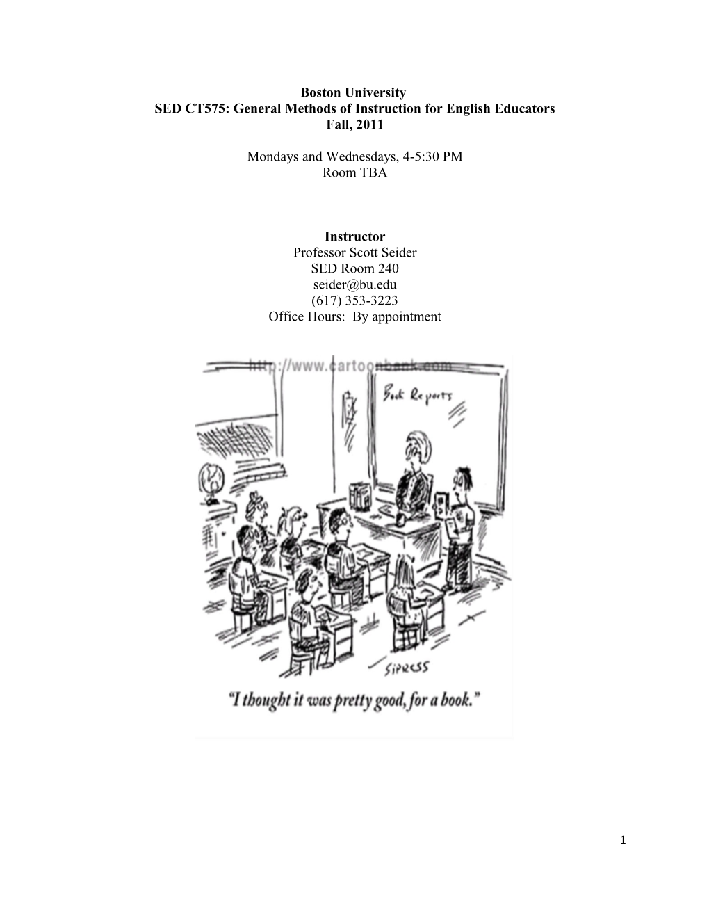SED CT575: General Methods of Instruction for English Educators
