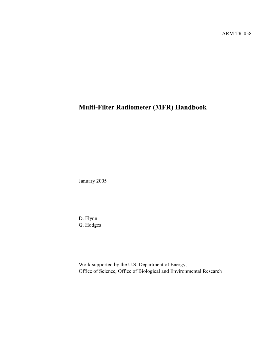 Multi-Filter Radiometer (MFR) Handbook