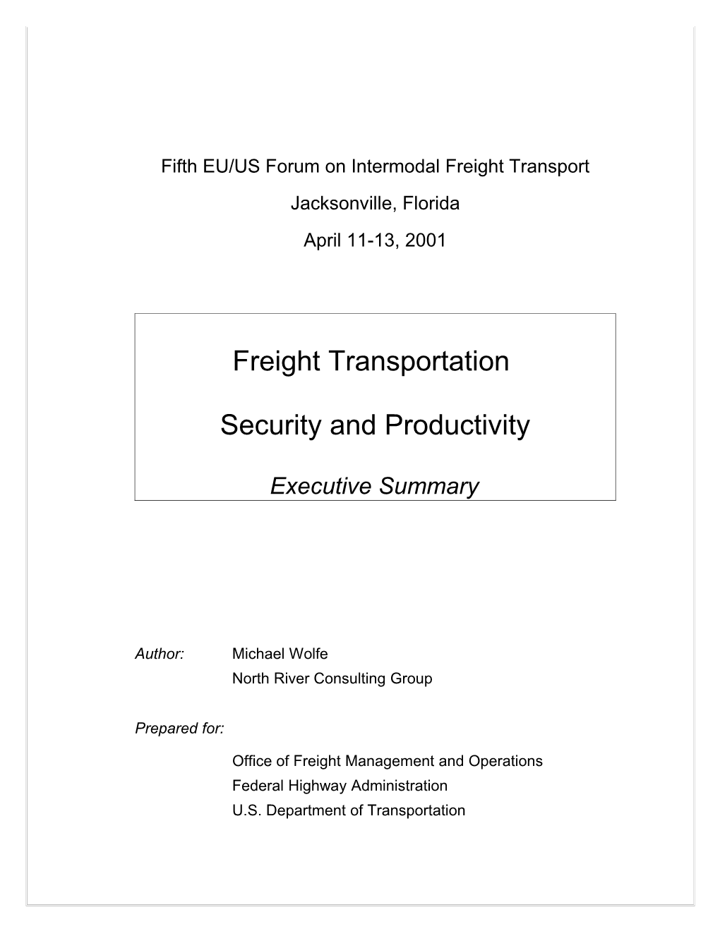 Fifth EU/US Forum on Intermodal Freight Transport