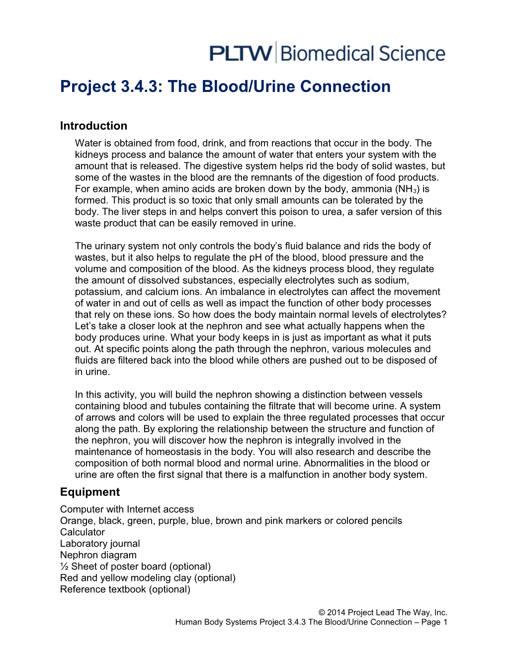 Project 3.4.3: the Blood/Urine Connection