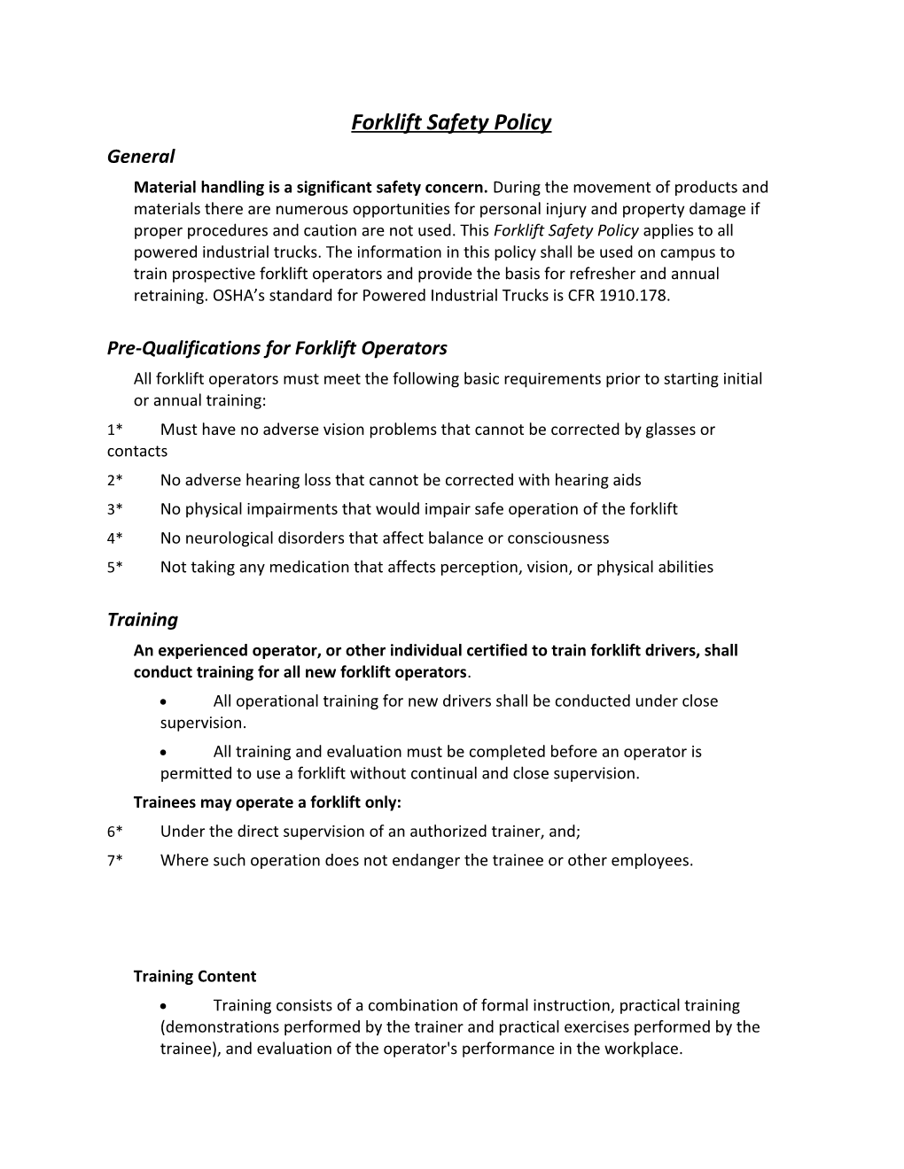 Pre-Qualifications for Forklift Operators