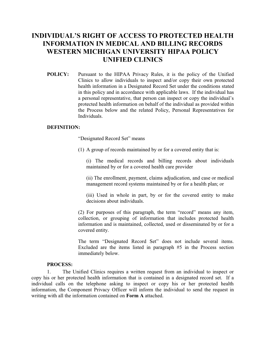 Western Michigan University Hipaa Policy Regarding Disclosures of Protected Health Information