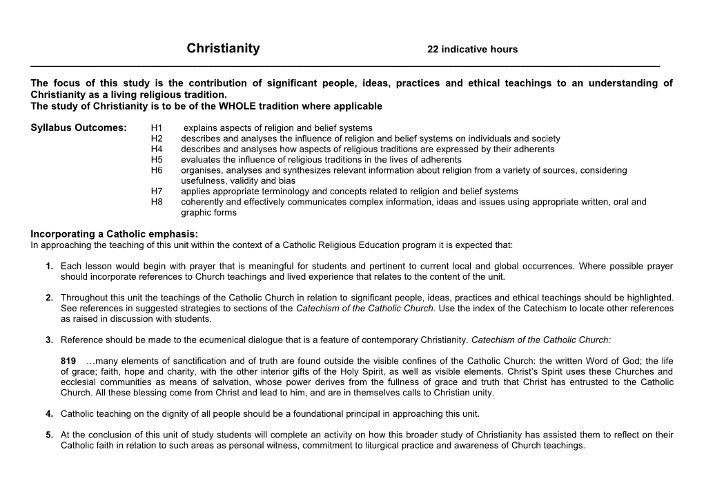 Christianity Draft HSC Program