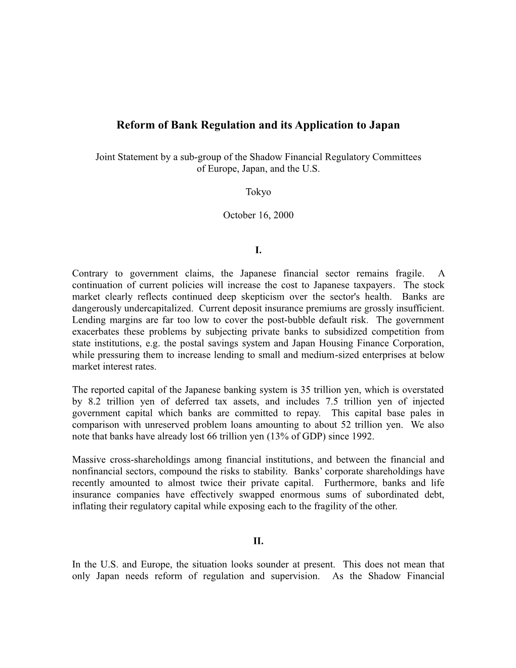 Reform of Bank Regulation and Its Application to Japan