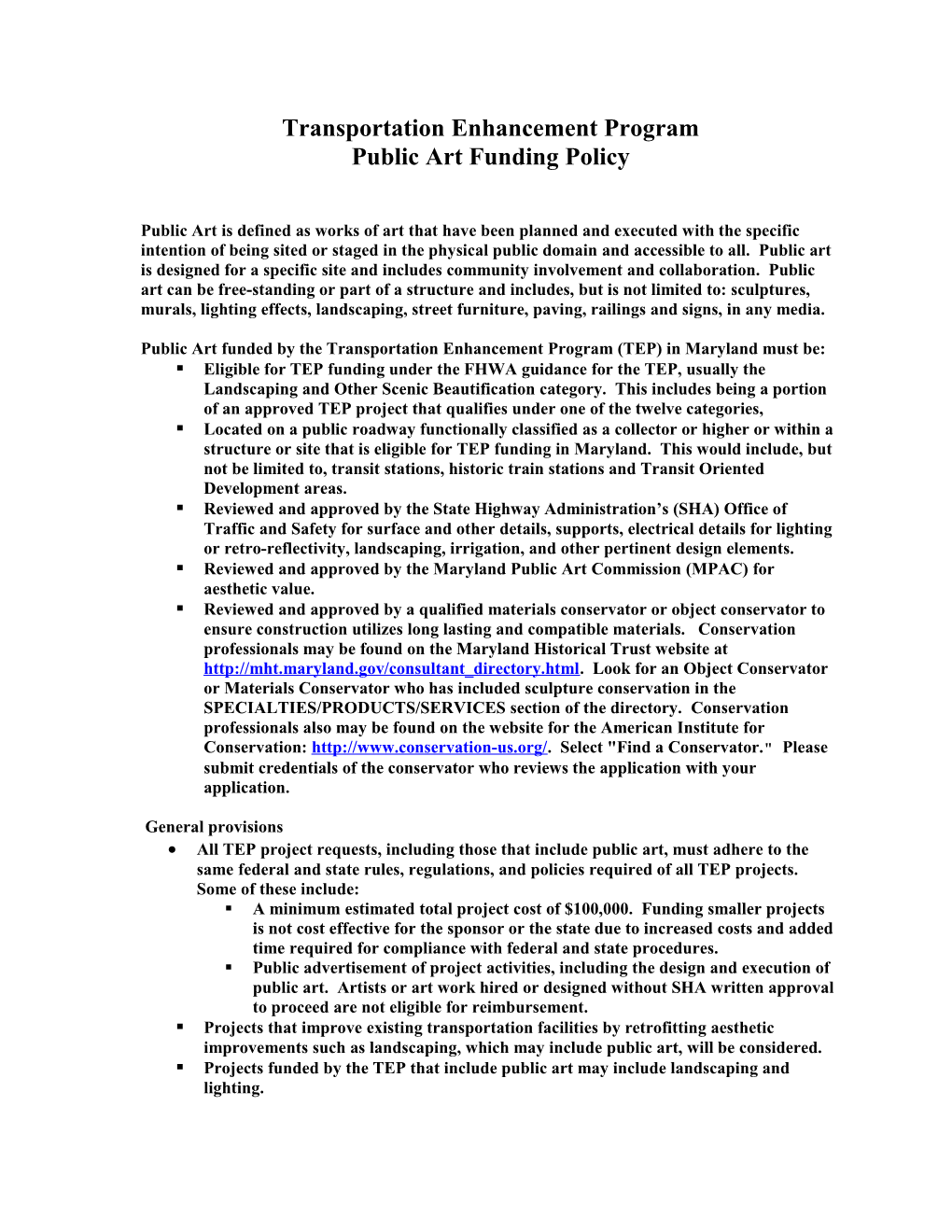 Public Art Funding Policy