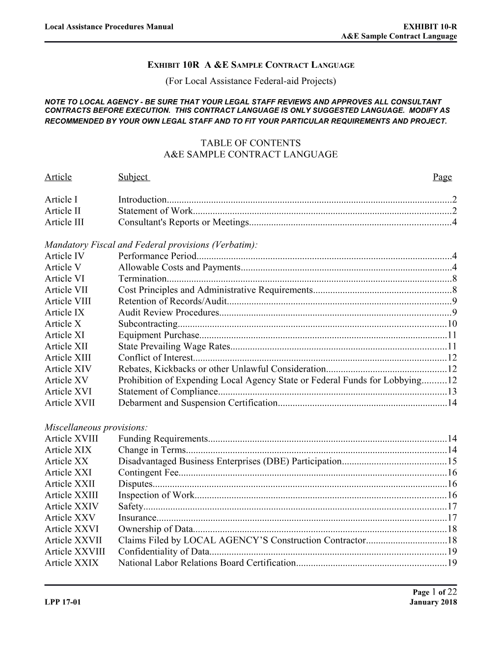 Local Assistance Procedures Manualexhibit 10-R