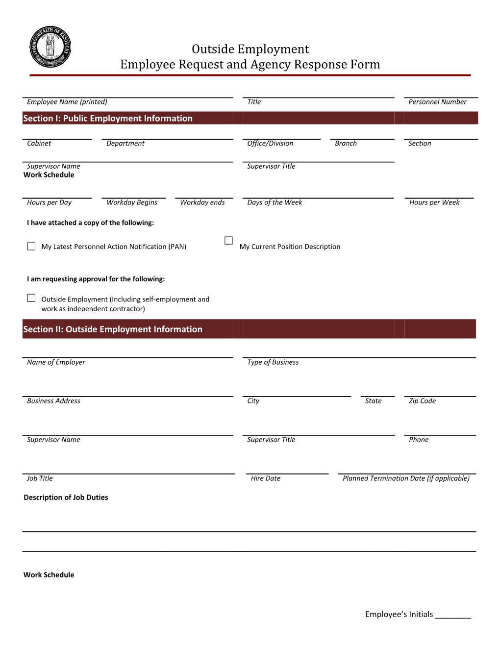 Employee Request and Agency Response Form
