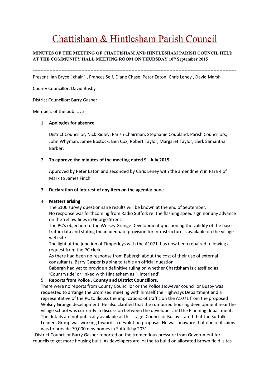 Chattisham & Hintlesham Parish Council