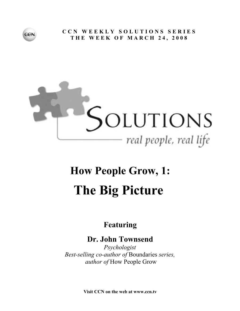 Ccnsolutions: How People Grow, 1 the Big Picturepage 1