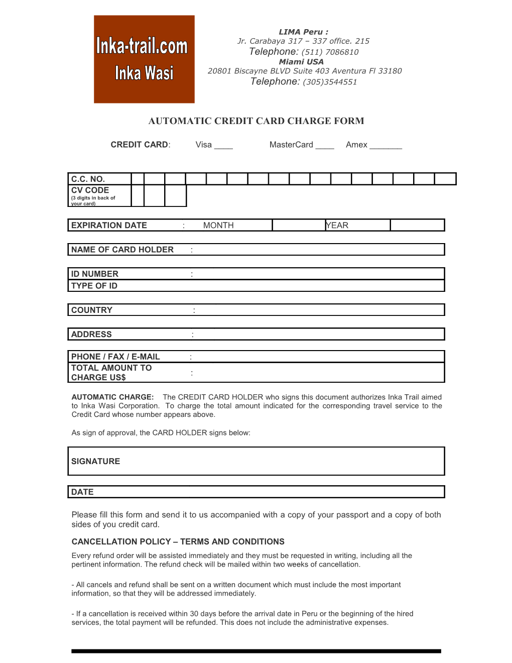 Automatic Credit Card Charge Form