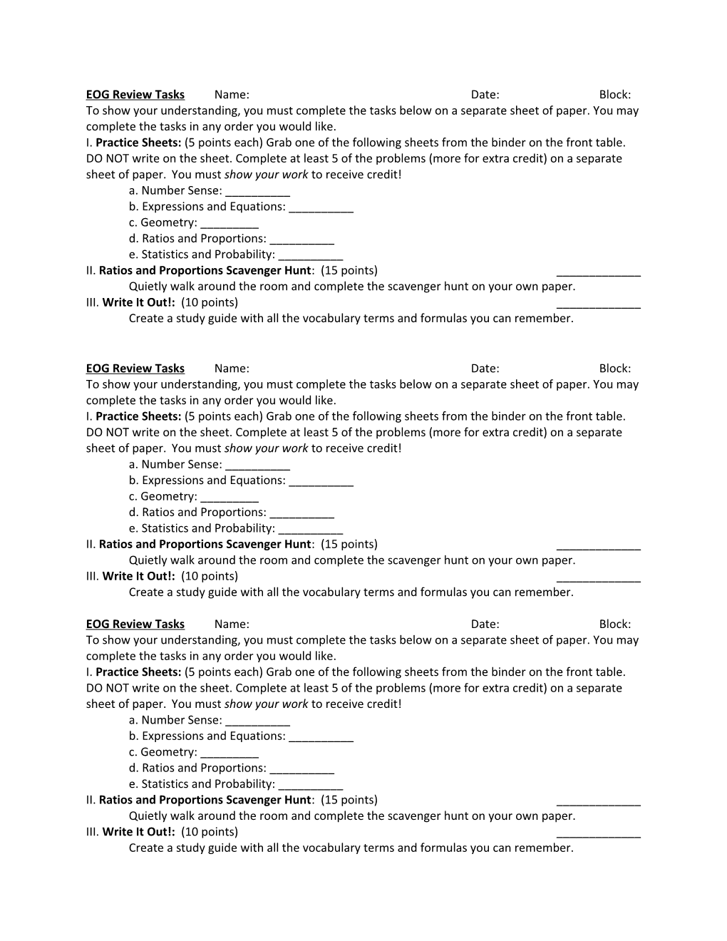 EOG Review Tasks Name:Date:Block