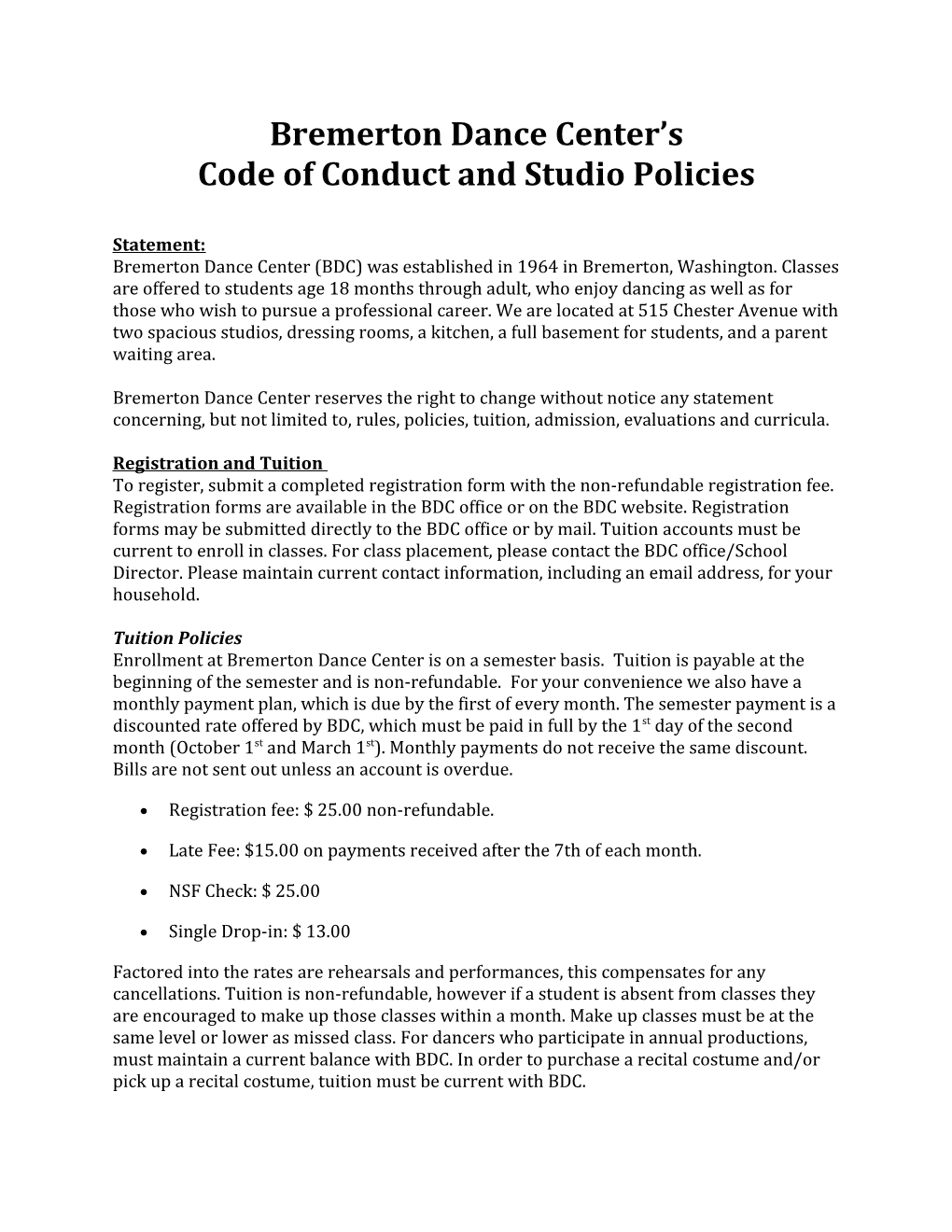 Code of Conduct and Studio Policies