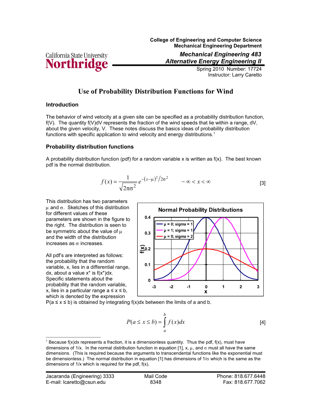 Use of Probability Distribution Functions for Wind