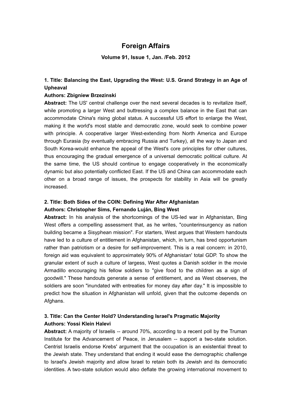 1. Title: Balancing the East, Upgrading the West: U.S. Grand Strategy in an Age of Upheaval