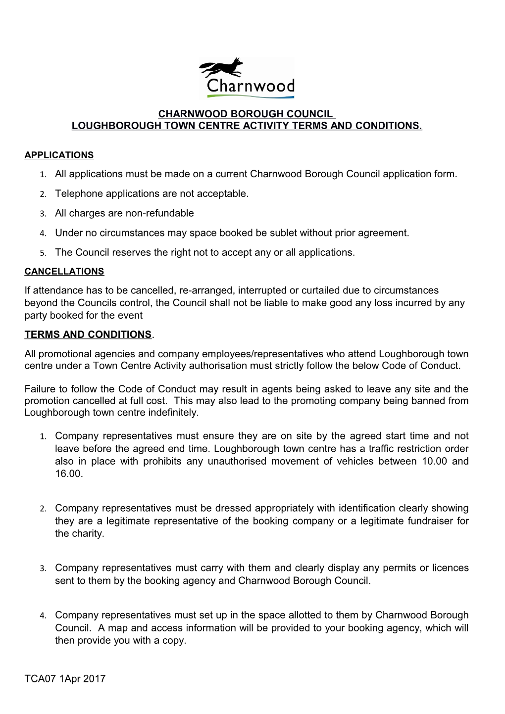 Loughborough Town Centre Activity Terms and Conditions