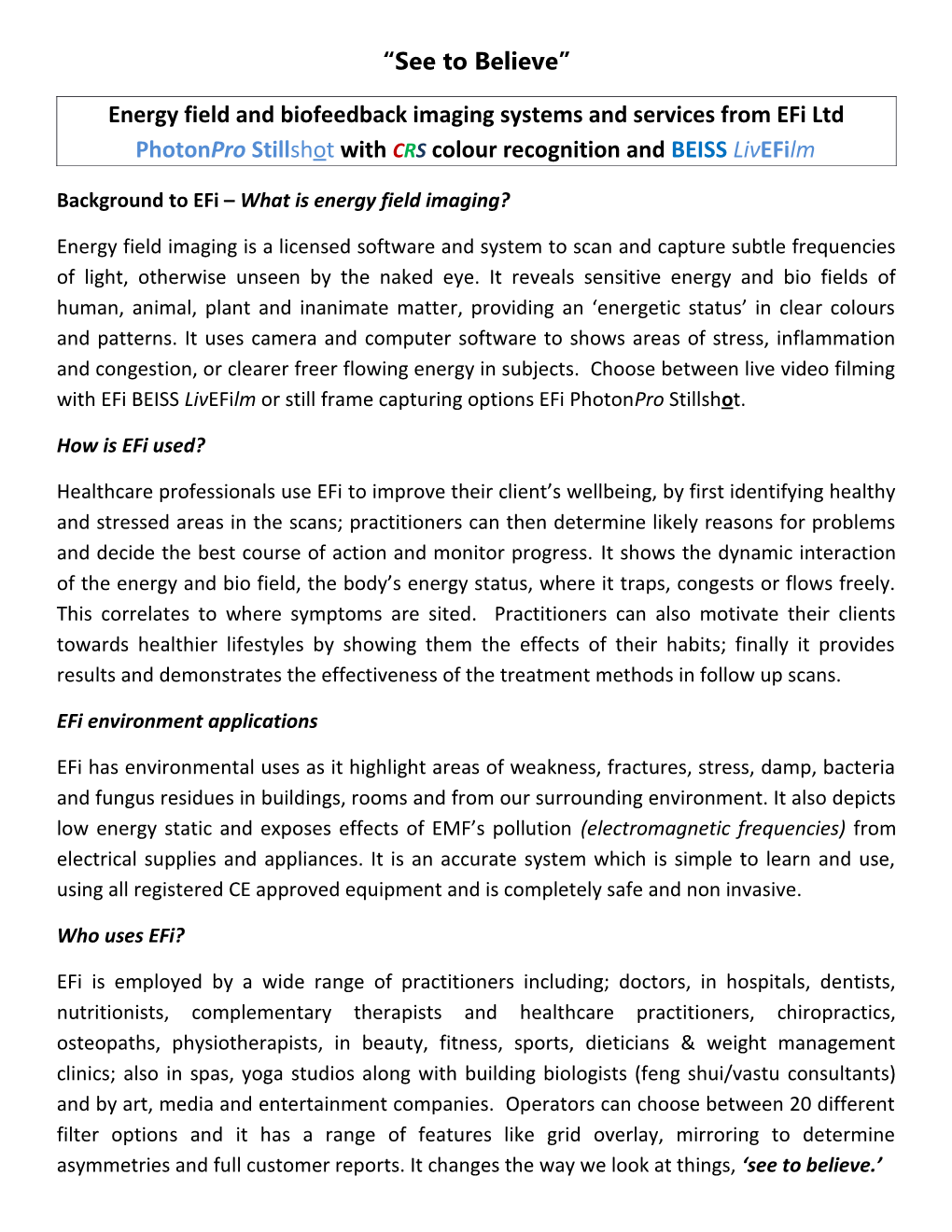 Background to Efi What Is Energy Field Imaging?