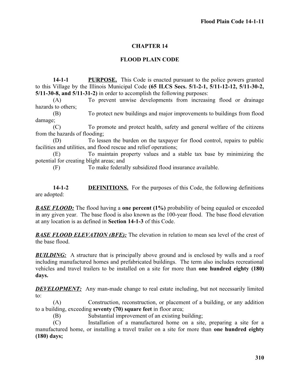 Flood Plain Code 14-1-11