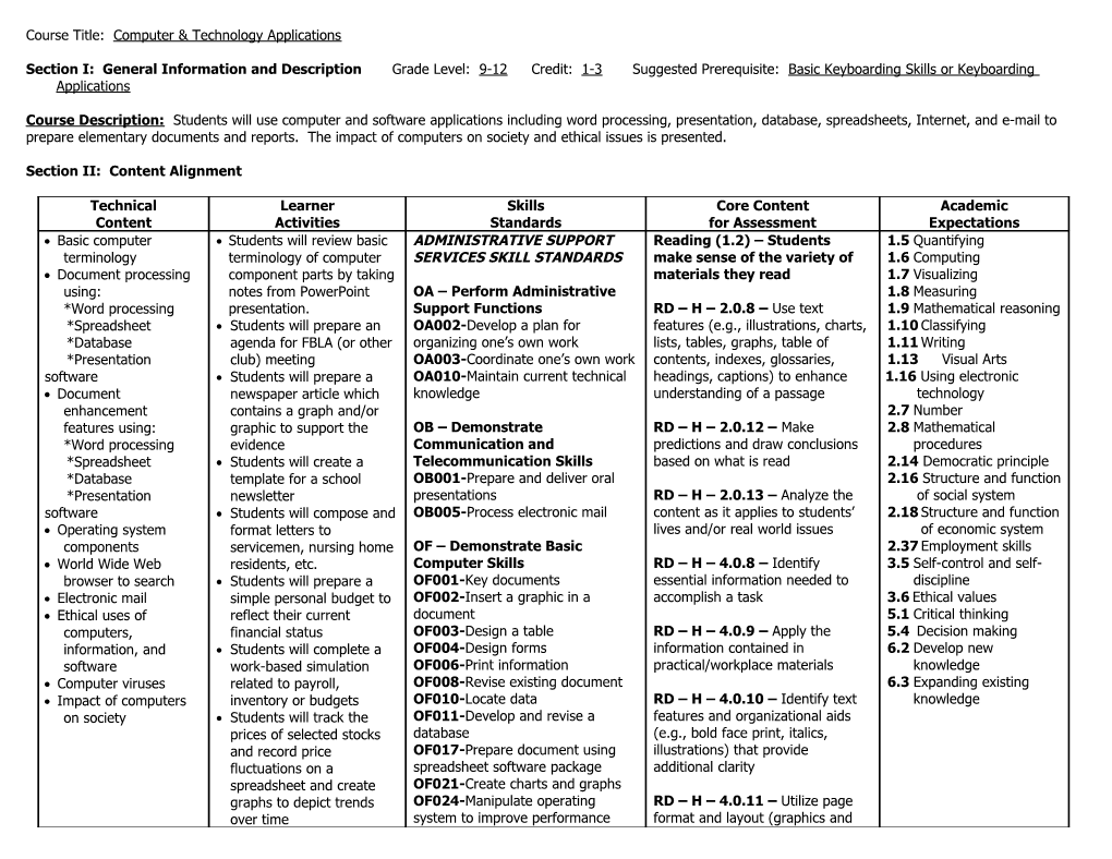 Course Title: Computer & Technology Applications