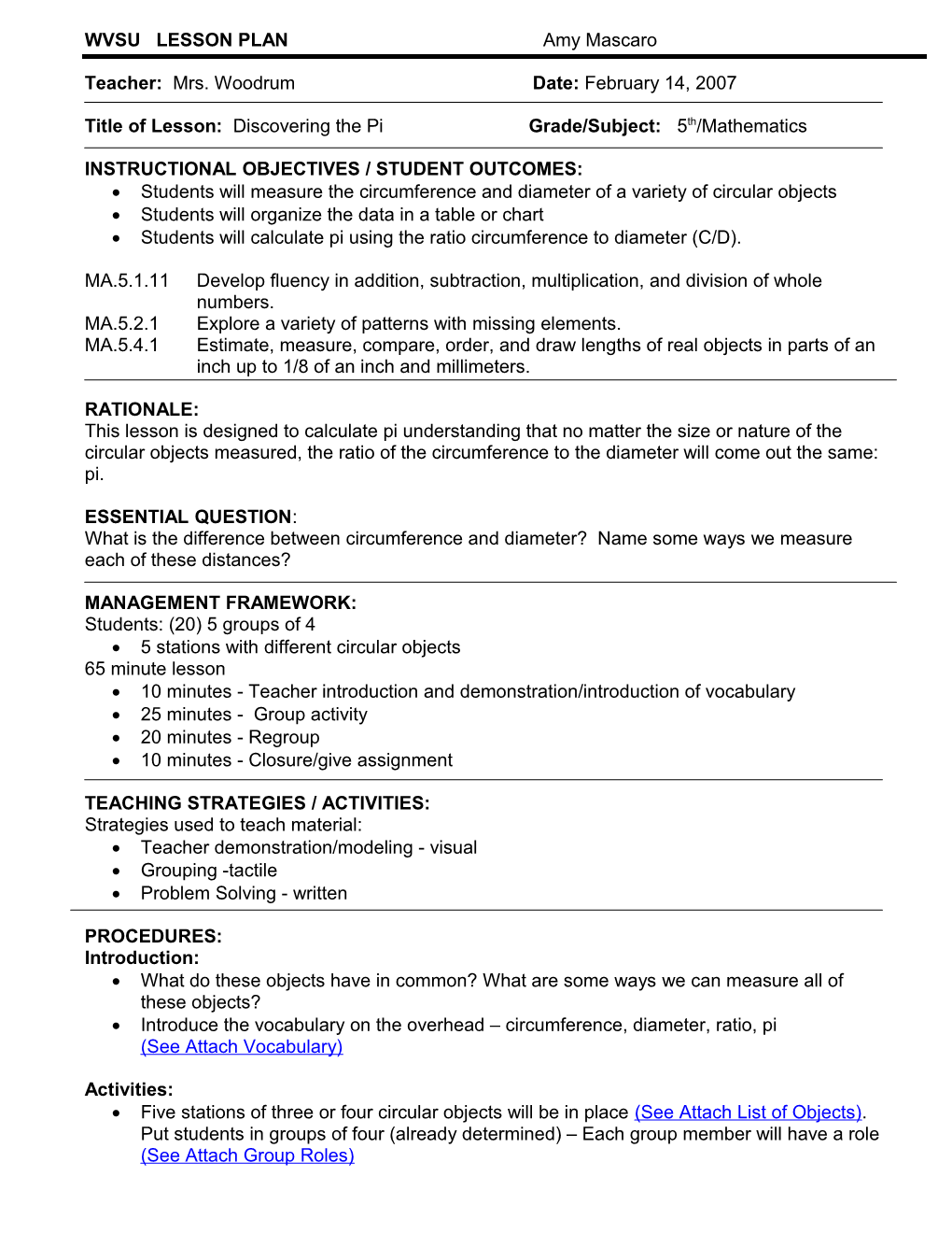 WVSC Lesson Plan Guide (Revised 7/03)