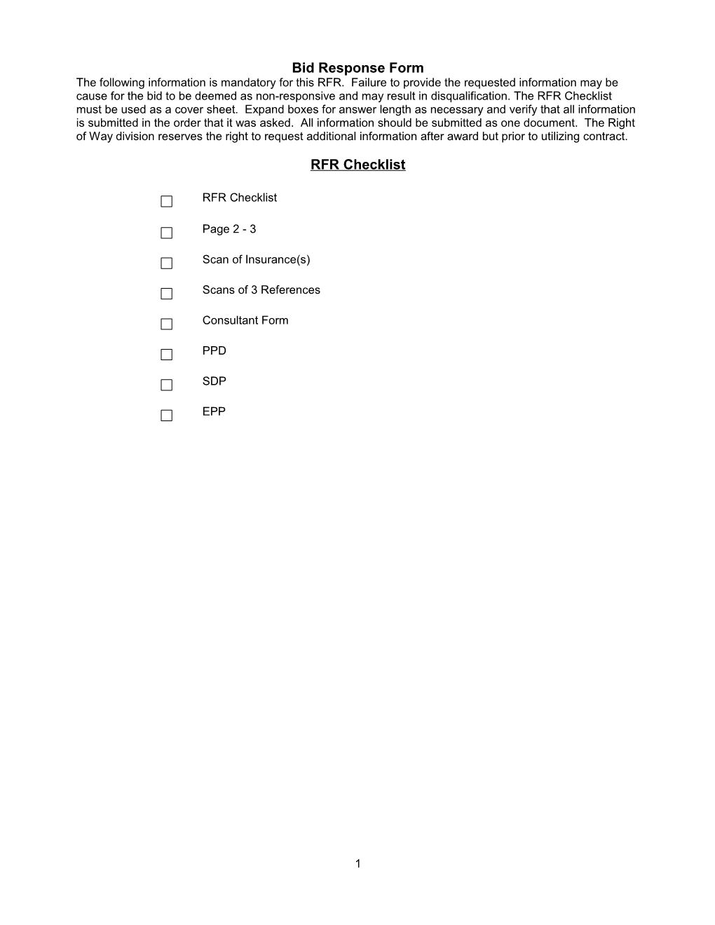 Bid Response Form