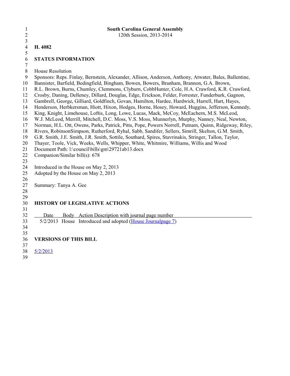2013-2014 Bill 4082: Tanya A. Gee - South Carolina Legislature Online