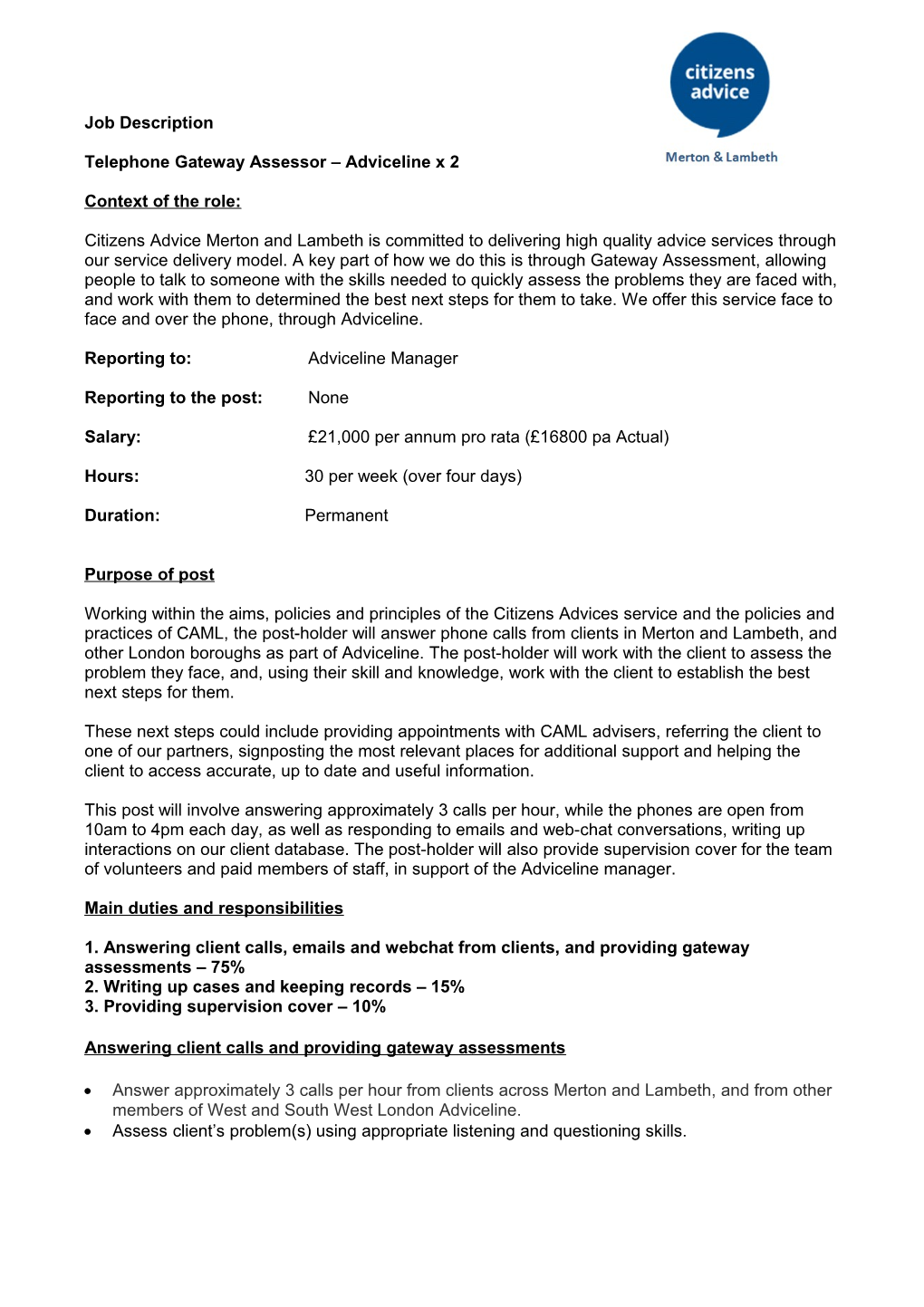 Telephone Gateway Assessor Adviceline X 2